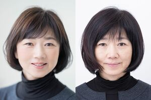 左がアフター、右がビフォア　ヘア／小野寺裕　メイク／山下桃花　撮影／廣瀬靖士