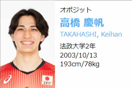 男子バレーボール日本代表の高橋慶帆（日本バレーボール協会公式ホームページより）