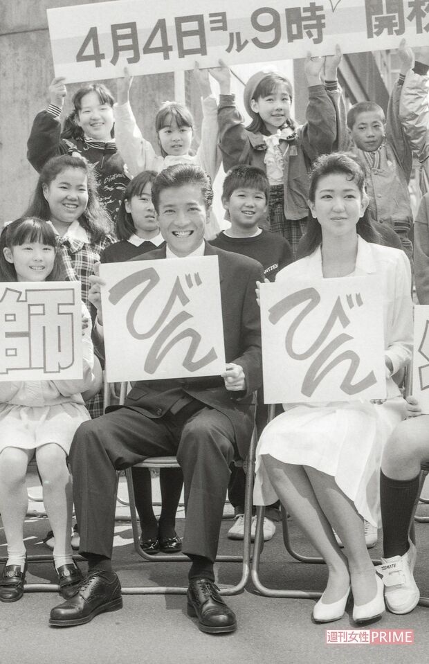 『教師びんびん物語』 制作発表会見。熱血教師・徳川龍之介がハマリ役で、最高視聴率は24・9％（'88年3月）