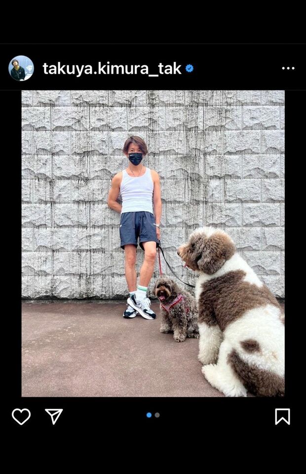 汗でしっとりとしたタンクを永久保存したい。まっすぐな足が尊い（木村拓哉公式インスタグラムより）