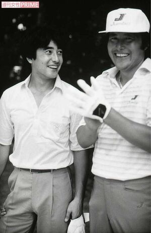 1987年、神田正輝（左）と“ジャンボ尾崎”こと尾崎将司さん