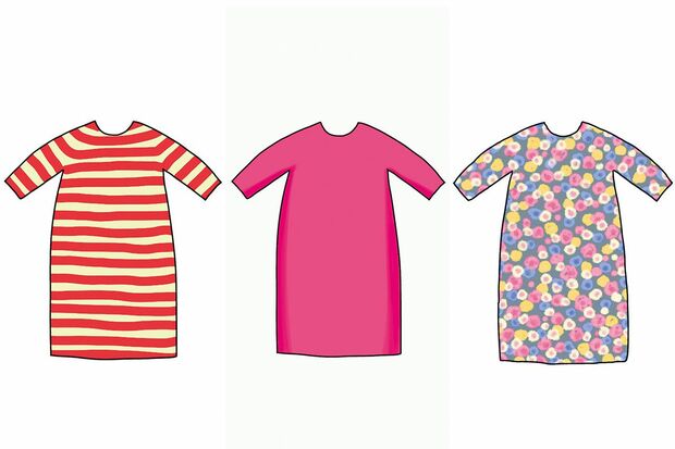 角野さんのクローゼットにはカラフルなワンピースがズラリ。同じ型で作っても、生地の模様や素材が違うと印象がガラリと異なるのだそう　イラスト／くぼしまりお　（『魔法のクローゼット』本文より）