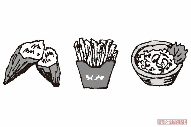 焼きいも・フライドポテト・ポテトサラダ　イラスト／小島サエキチ