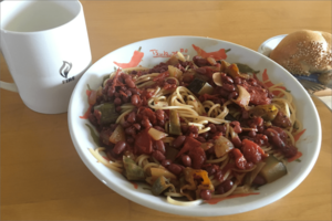 ひき肉代わりのあずきミートソースパスタ(撮影者:加藤 淳)