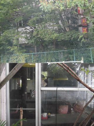 （写真上）現場建物は草木が生い茂り、夜は不気味な雰囲気に（写真下）中には当時のイスなどが置かれていた