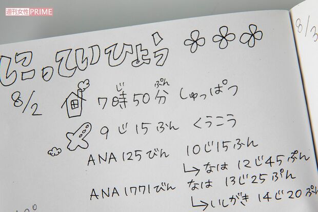 家族旅行のときはしおりを作成。長男・空良君が描いたイラストが表紙に