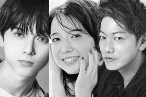 左から吉沢亮、上白石萌音、佐藤健（すべて鉛筆画）