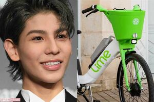 SnowManのラウールと、日本展開が発表された電動アシスト自転車『LimeBike（ライムバイク）』（公式サイトより）