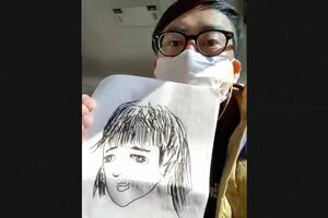 インタビューのために描き下ろしてくれた最近の妻の顔。小田もこがけんも、絵は得意だという