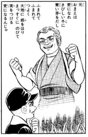 作中に何度も出てくる「麦のようにたくましくなれ」とは啓治さんが父親から実際に言われた言葉（『はだしのゲン』第4巻（汐文社））