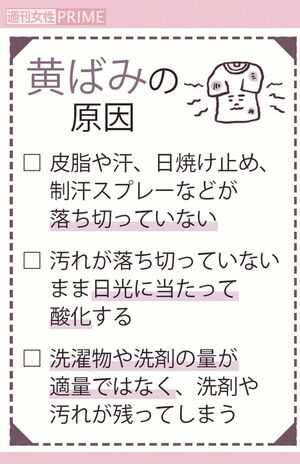 黄ばみの原因チェックシート　イラスト／やまだやすこ