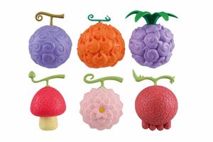 株式会社BANDAI SPIRITSから発売された公式の悪魔の実のフィギア。左上が『ゴムゴムの実』（尾田栄一郎公認ポータルサイトより）