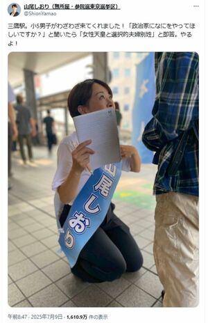 話題になった山尾しおり氏の投稿(本人Xより)