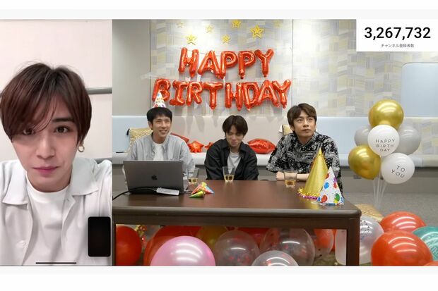 電話出演した山田涼介、配信中の二宮和也、中丸雄一、菊池風磨（『ジャにのチャンネル』より）