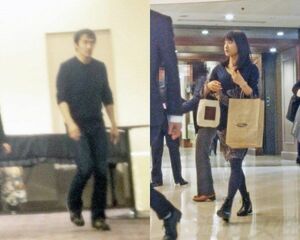 '15年12月、『下町ロケット』の打ち上げで一次会会場を中座する主演の阿部(左)、会場入りする土屋(右)