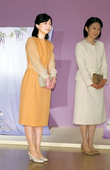 肩から腕にかけてのグラデ配色が印象的なワンピースをお召しになる、佳子さま。姉の眞子さんから譲り受けたあと、ウエストのベルトデザインをお直しされたよう