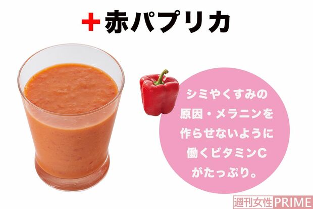＋赤パプリカ　シミやくすみの原因・メラニンを作らせないように働くビタミンCがたっぷり。　撮影／廣瀬靖士