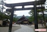 鳥居からのぞく出雲大社。年間に59万人が参拝するスポットだが宿泊せずに帰る人も多い