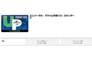 「除外日が半額に!?」対象となる年間パスポート(スタンダード)の価格(ユニバーサル・スタジオ・ジャパン公式HPより)