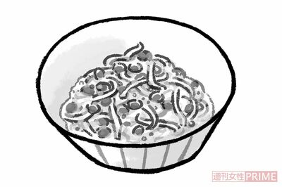 納豆に酢もやしをプラス。ふわふわ食感が楽しい!(イラスト/やまだやすこ)