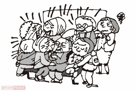 3.待合室が高齢者クラブ化している（イラスト／小島サエキチ）