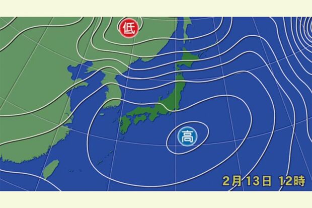 2月13日の天気図（出典：weathermap）