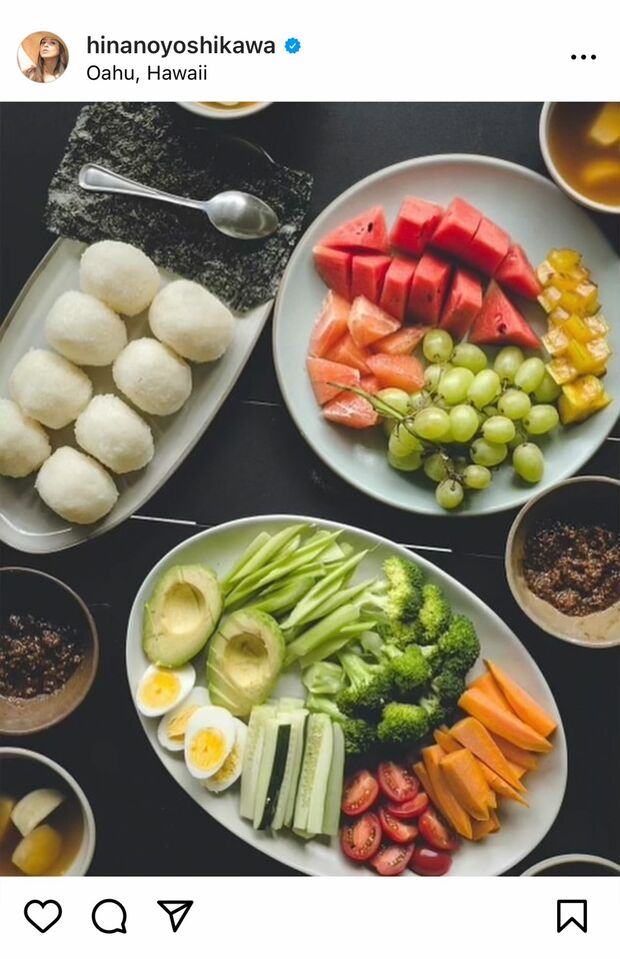 吉川ひなのがインスタグラムに投稿している朝食。フルーツや野菜が並ぶが、成長期の子どもに動物性タンパク質は必要不可欠だろう