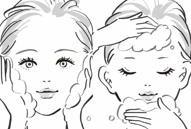 「もふもふ押し洗い」のやり方（イラスト／ふじいふみか）