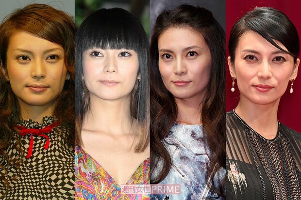 柴咲コウ（写真左から'03年・22歳、'10年・29歳、'14年・33歳、'21年・40歳）