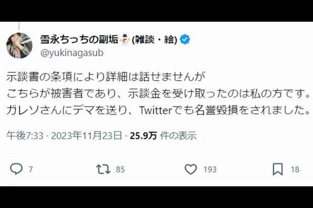 雪永氏は、Xで自身が被害者だと反論