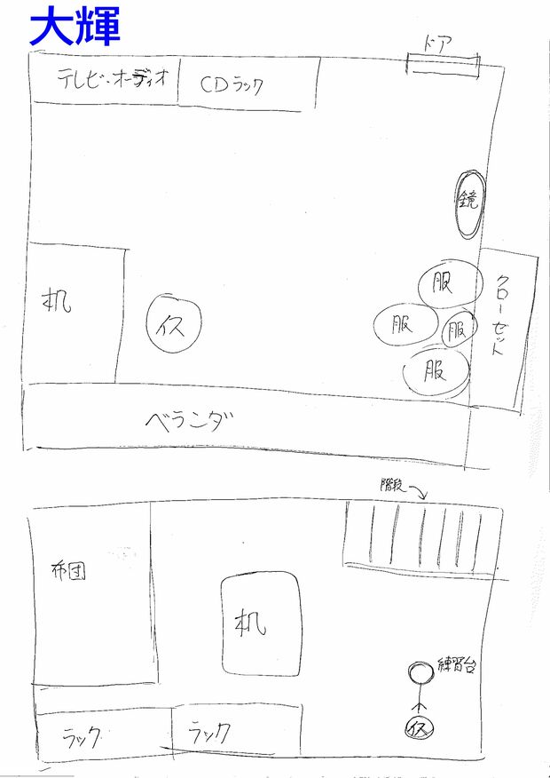 大輝部屋の間取り図（本人直筆）