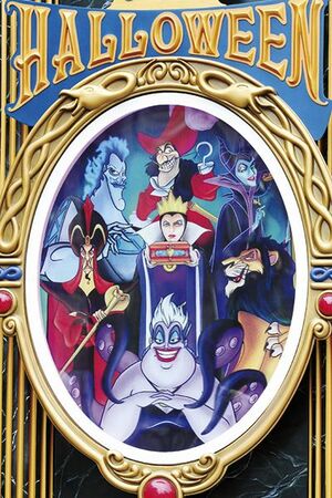  ［photo］中央＝ウィックド・クイーン（白雪姫）、中央上から時計回りに、キャプテン・フック（ピーターパン）、マレフィセント（眠れる森の美女）、スカー（ライオンキング）、アースラ（リトル・マーメイド）、ジャファー（アラジン）、ハデス（ヘラクレス）。ディズニーで最強のワルは誰？