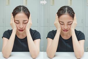 目の不快感とともに、ほうれい線にも効く！　頬上げ矯正のやり方 モデル／長門石茉央