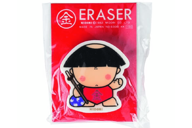 消しゴム（ミドリ※現デザインフィル）'81年誕生。「金太郎キャラのファンシーグッズは衝撃的でした。金太くん自体はファンシーだけど、かなり大人っぽい色使いがされていて。カッコいいなと思っていました」