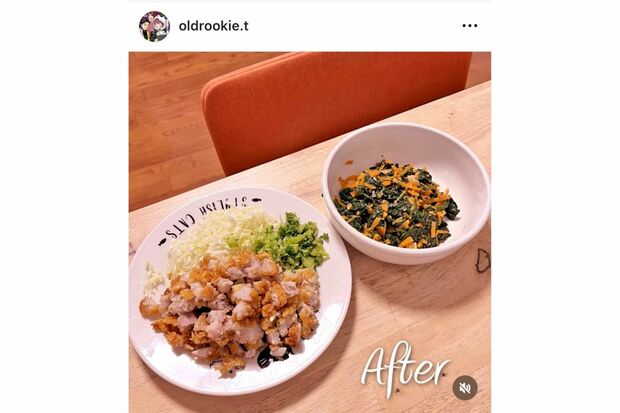 拓也さんは筋力低下のため咀嚼が難しく、食事は刻んで食べる(拓也さんのインスタグラムより)