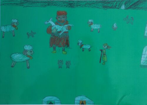 姪御さんのにいなちゃんが描いた『スーホの白い馬』の一場面。にいなちゃんの遺品となったこの絵が、入江さんが立ち直るきっかけとなった