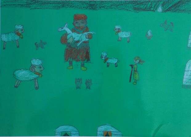 姪御さんのにいなちゃんが描いた『スーホの白い馬』の一場面。にいなちゃんの遺品となったこの絵が、入江さんが立ち直るきっかけとなった