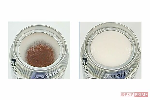 『アサヒスーパードライ生ジョッキ缶』開栓直後（左）と開栓後（右）　撮影／山田智絵