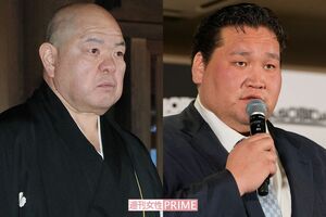 伯乃富士への暴行が明らかになった伊勢ヶ濱親方（左）と相撲協会トップの八角理事長