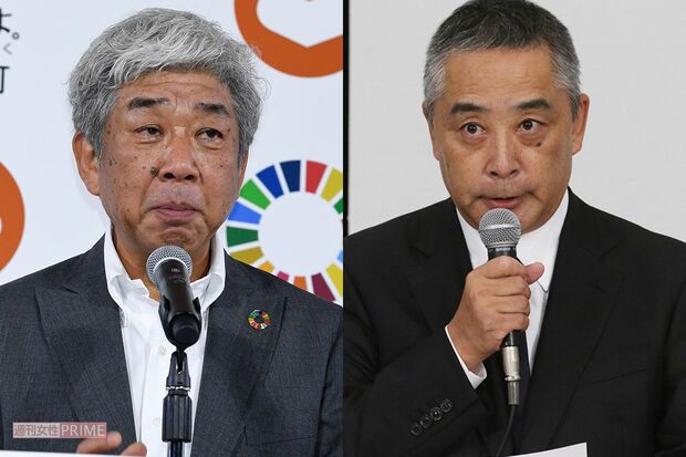 吉本興業の大崎洋会長（左）と岡本昭彦社長（右）ともに退陣はせず