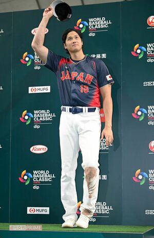 台湾戦でのヒーローインタビューに登壇した大谷翔平選手