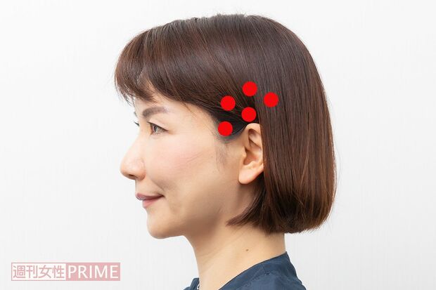 【STEP1】（4）親指の位置を写真の5か所に置きかえて1か所につき10秒を同様に行う