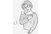 （2）右手のひらを軽くお椀のようにして、左胸の肋骨のあたりをリズミカルに叩く。40回程度　イラスト／長田直美