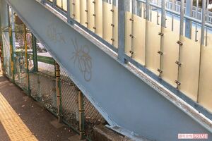 以前は雨露をしのげた歩道橋下は立ち入り禁止になっている（筆者撮影）