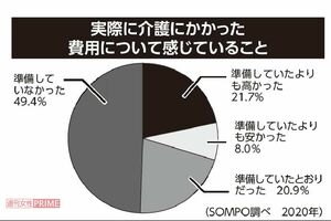 実際に介護にかかった費用について感じていること/SOMPO調べ(2020年)