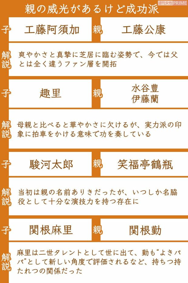 親の威光があるけど成功派の二世芸能人(2/4)　※区分け基準は週刊女性編集部の独断によるものです。