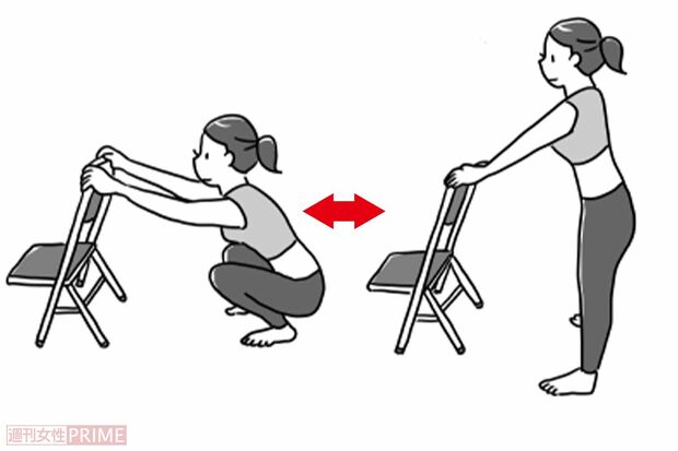 しゃがんで立つだけ30秒筋トレ　イラスト／赤松かおり