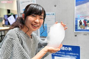 体験コーナーで、南極で採取した貴重な氷を触ろう!　当然ながら徐々に解けていくので、お早めに　撮影／渡邉智裕