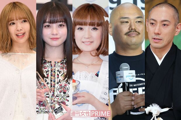 Clubhouse芸能人（左から）藤田ニコル、橋本環奈、千秋、クロちゃん、市川海老蔵