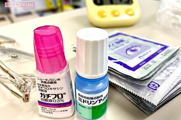手術3日前から目薬をさす。手術の直前は瞳孔を開かせる目薬など2種類を点眼 写真提供/桑野信義さん